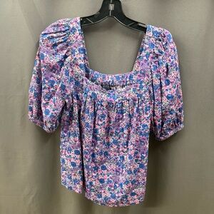 Vineyard Vines Size XS Floral Puff Sleeve Blouse - Blue and Pink